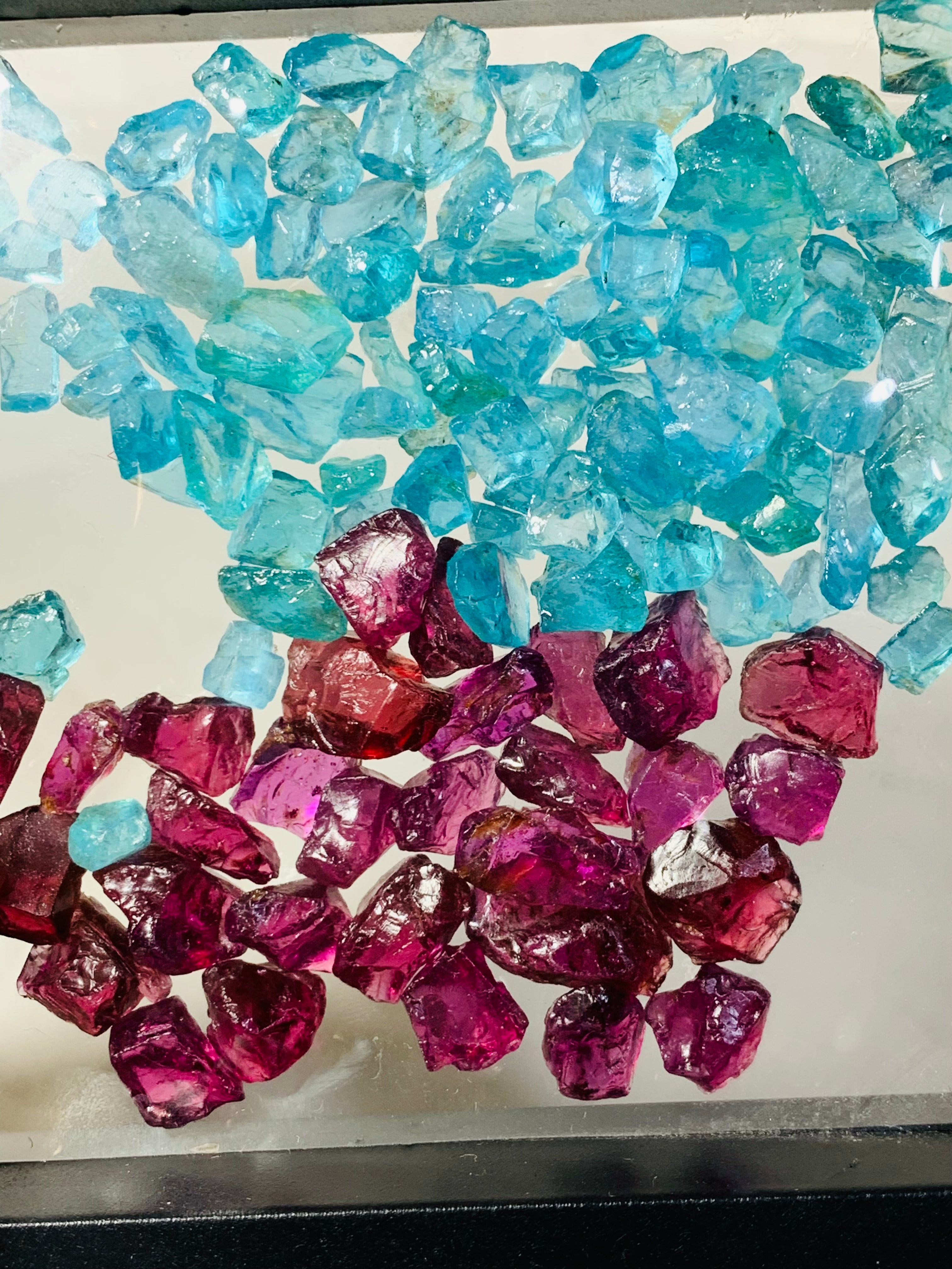 Neon Blue Apatite And Rohdolite Garnet| Facet Grade Rough Gemstones