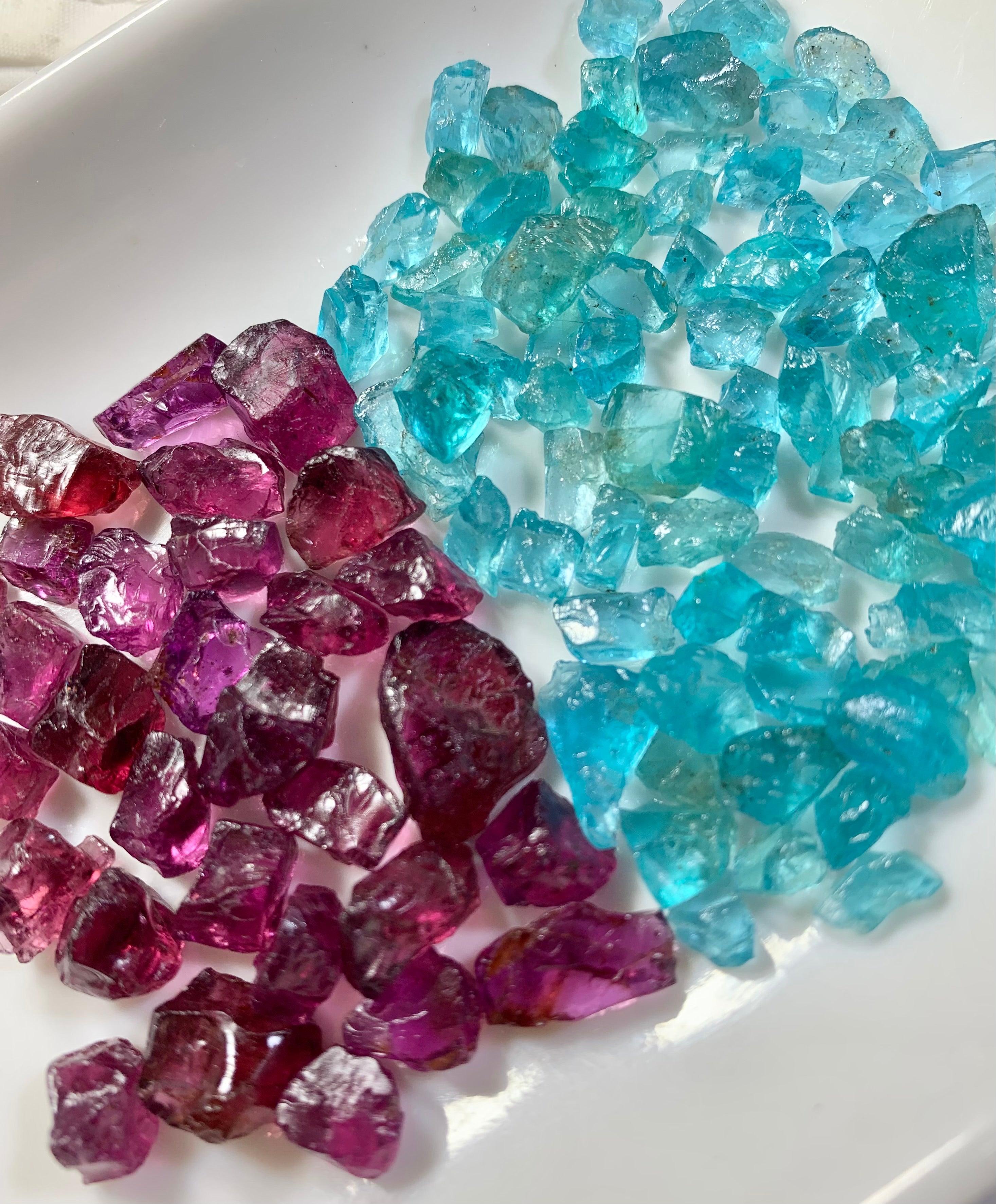 Neon Blue Apatite And Rohdolite Garnet| Facet Grade Rough Gemstones