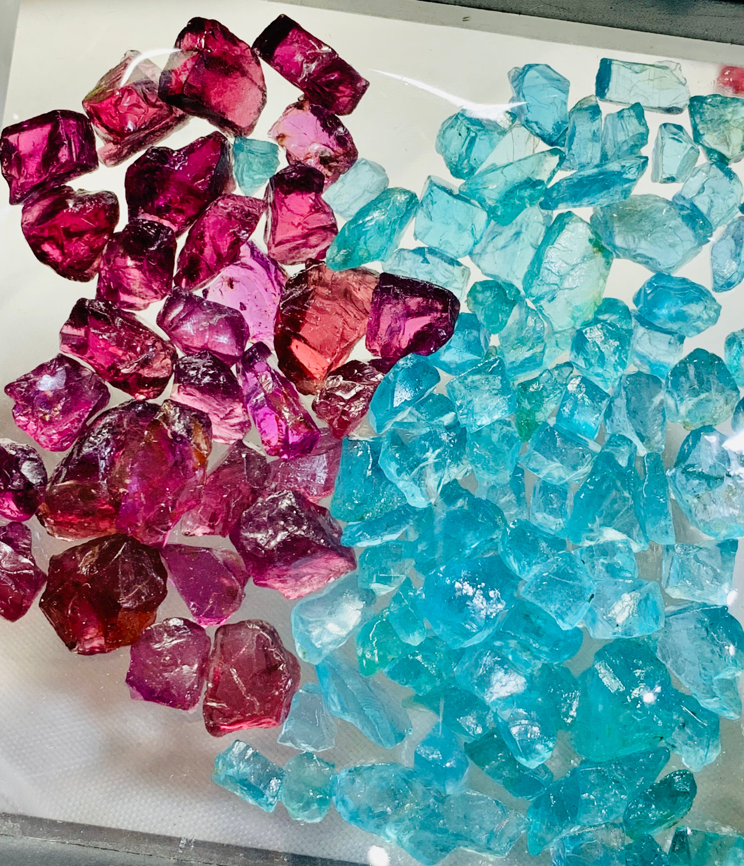 Neon Blue Apatite And Rohdolite Garnet| Facet Grade Rough Gemstones