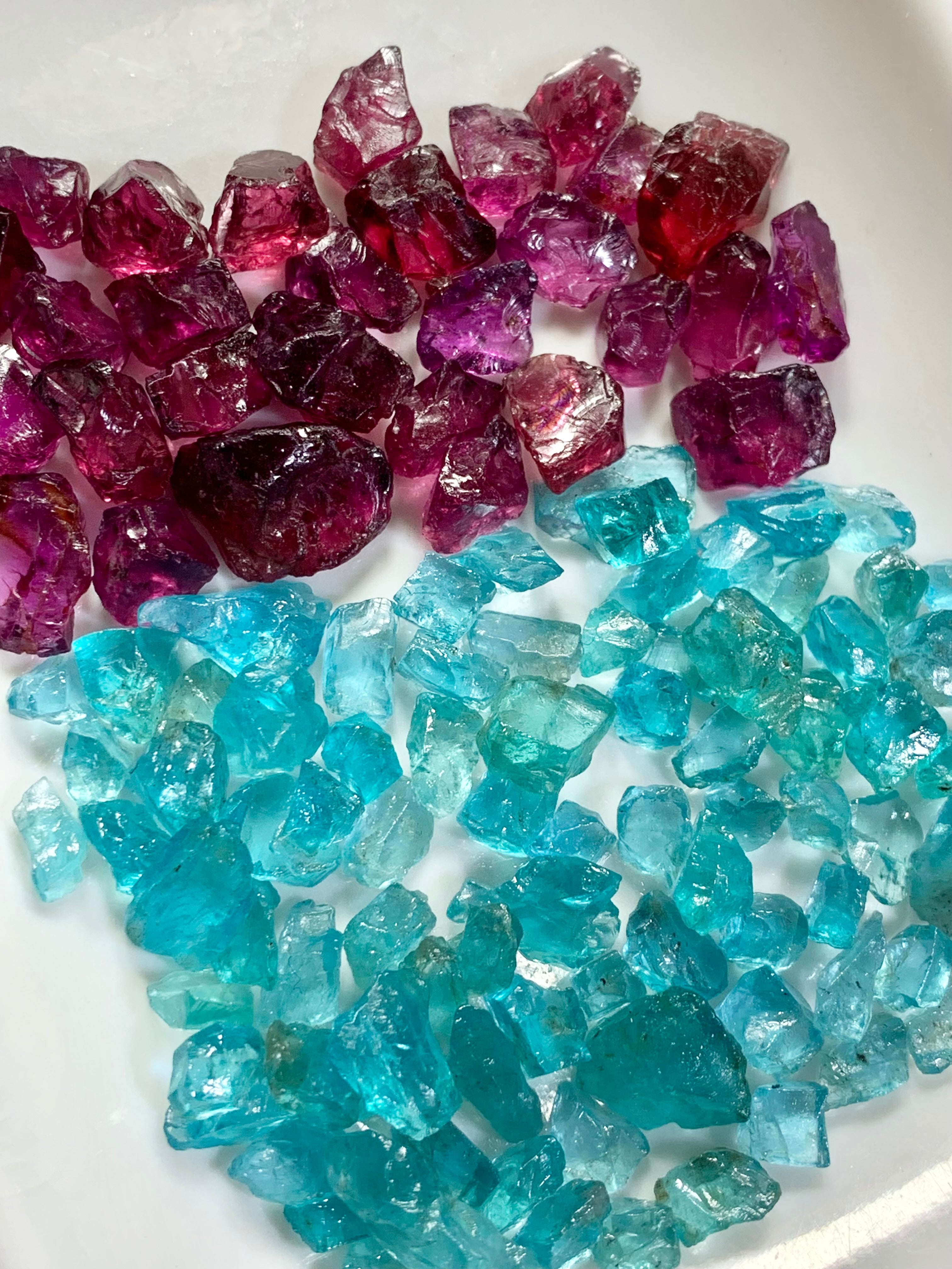 Neon Blue Apatite And Rohdolite Garnet| Facet Grade Rough Gemstones