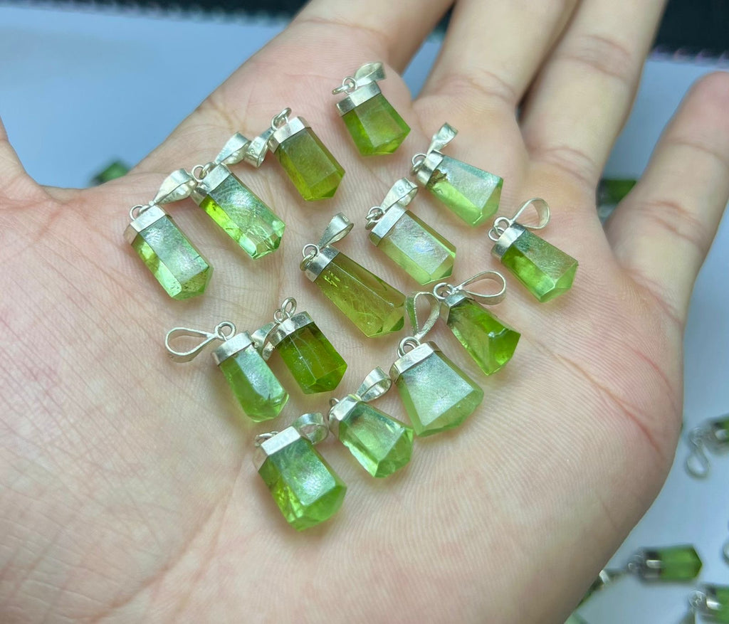 Raw Peridot Pendant with Silver Hook