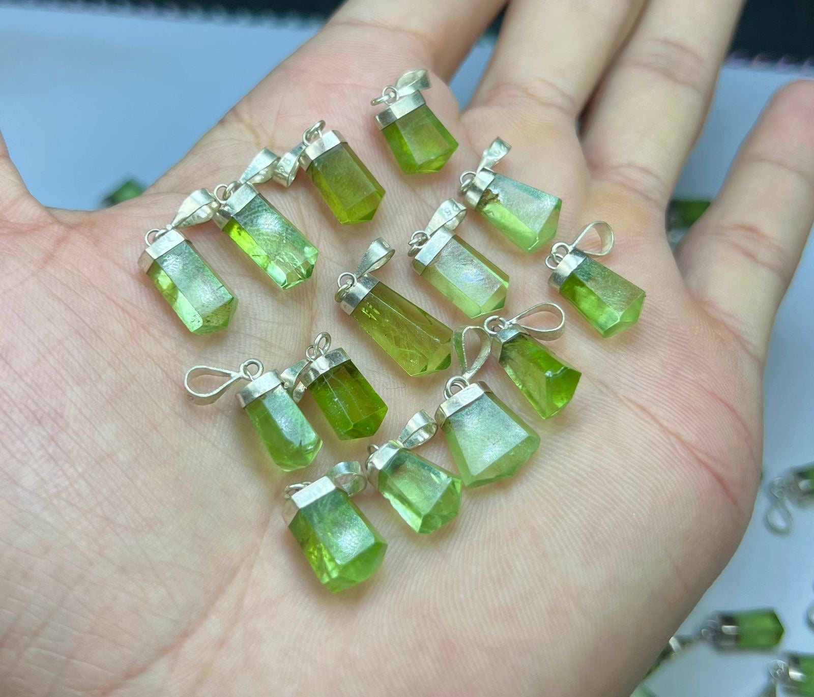 Raw Peridot Pendant with Silver Hook