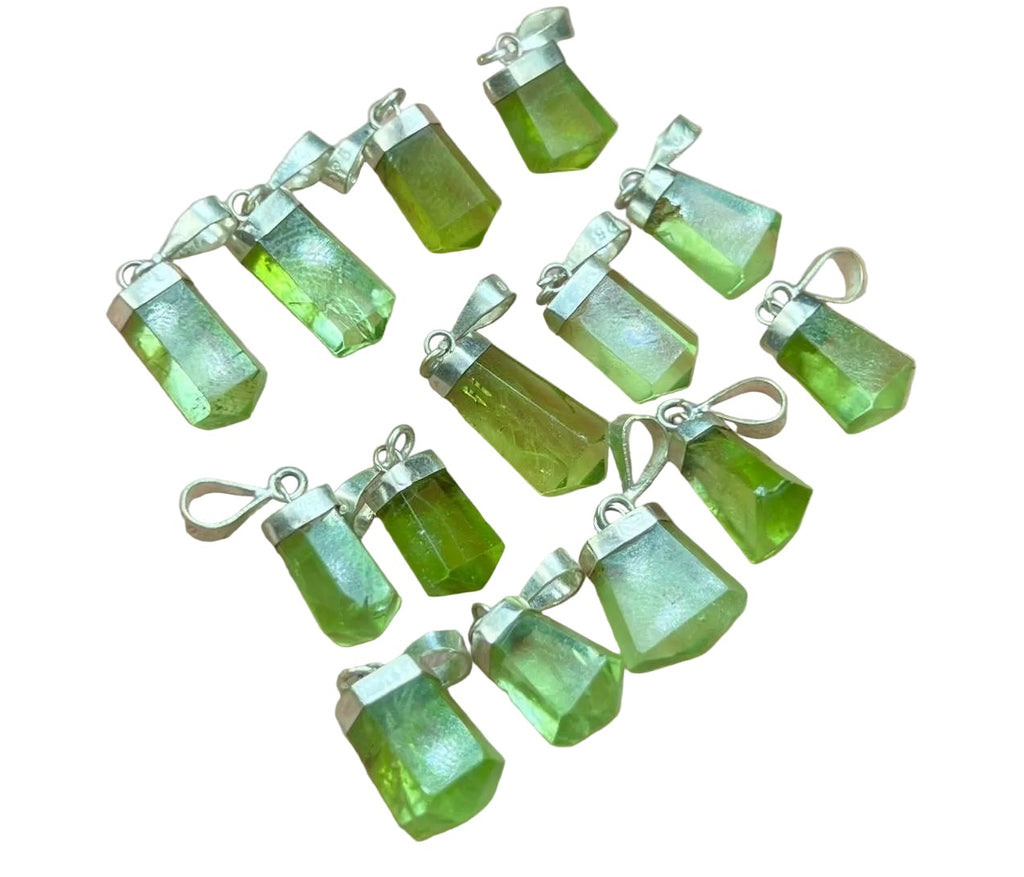 Raw Peridot Pendant with Silver Hook
