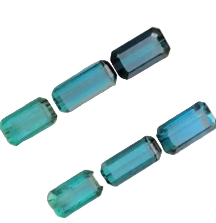 Set of blue gemstones in a display case