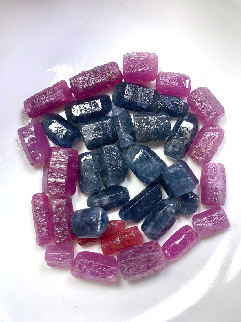 25 grams Raw Ruby and Blue sapphire Crystals Deal| Cabs Grade